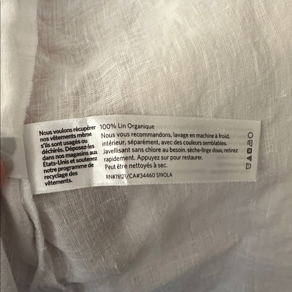 EILEEN FISHER mandarin collar white organic linen long sleeve blouse size medium - Picture 3 of 7